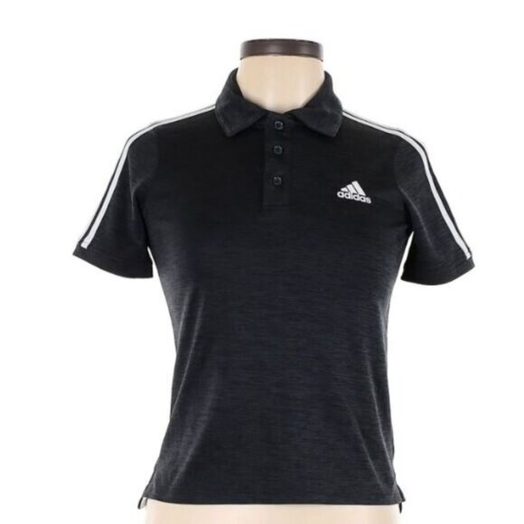 Adidas Black Polo Shirt W/ White Stripes Short Sleeve For Youth Size M 10/12 100 - Picture 1 of 7